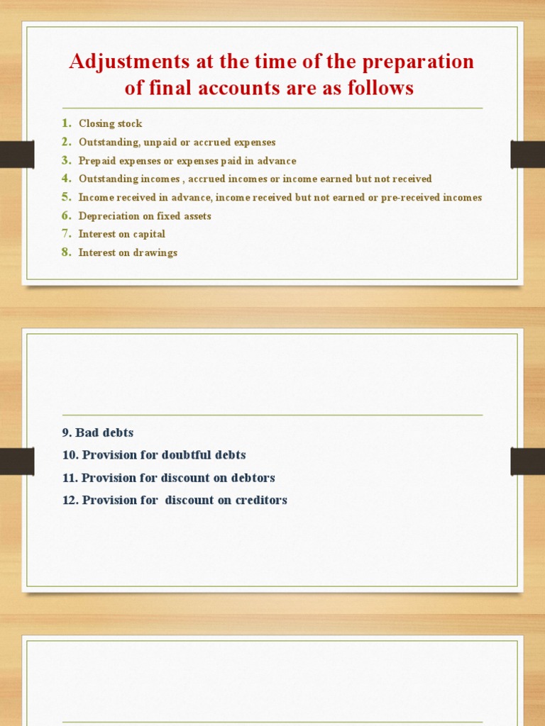 Final Accounts Adjustments. | PDF | Expense | Debits And Credits