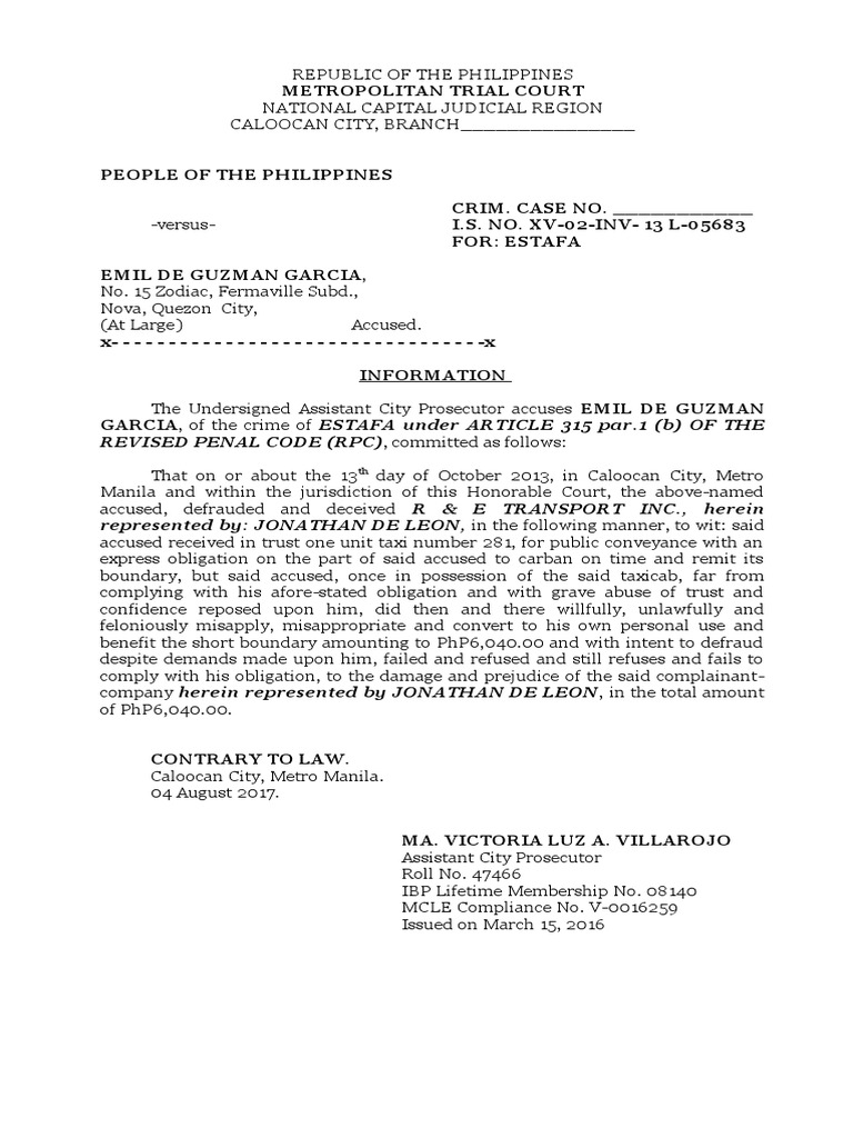 ESTAFA Under Art 315 Par.1 (B) of The Revised Penal Code (RPC) PDF