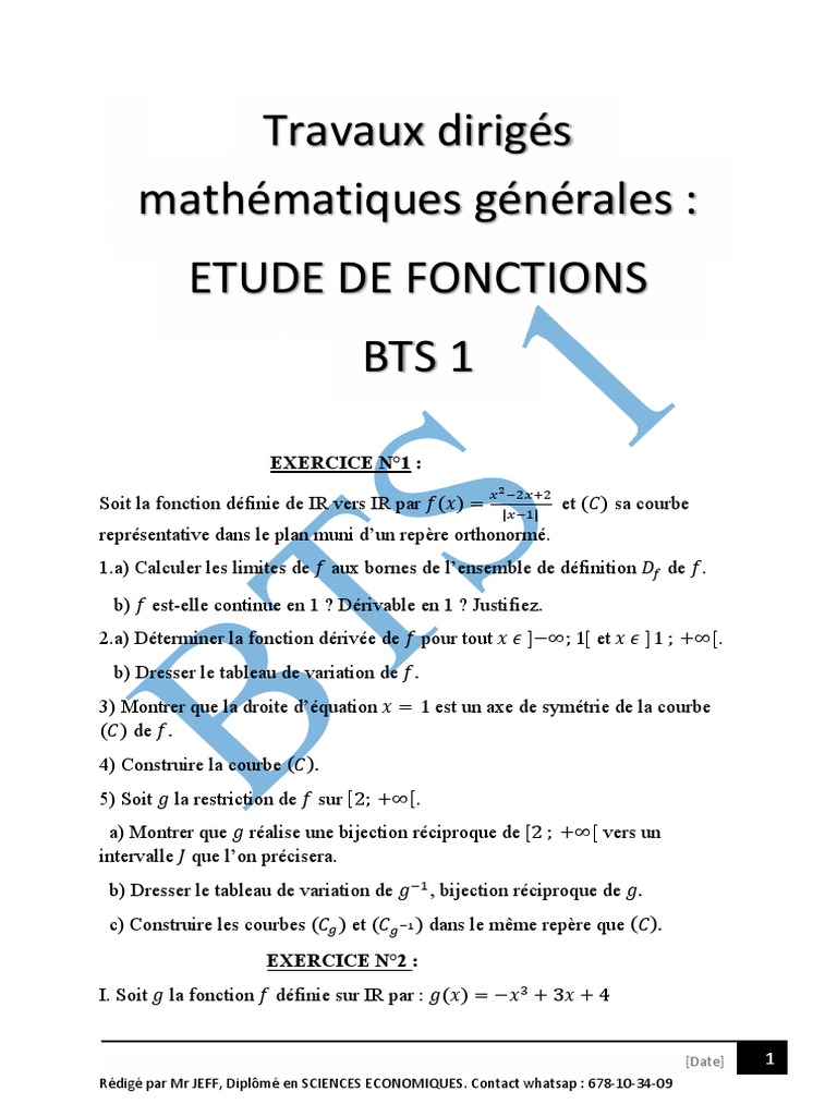 Exercices de mathématiques BTS 1 | PDF | Fonction (Mathématiques) | Courbe