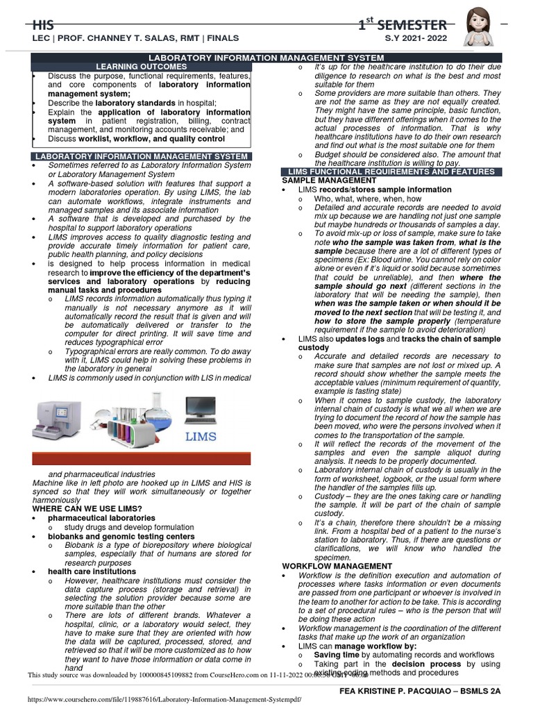 An Overview of Laboratory Information Management Systems (LIMS), their