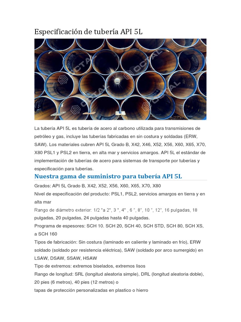 Tuberías API 5L | PDF | Tubería (transporte de fluidos) | Soldadura