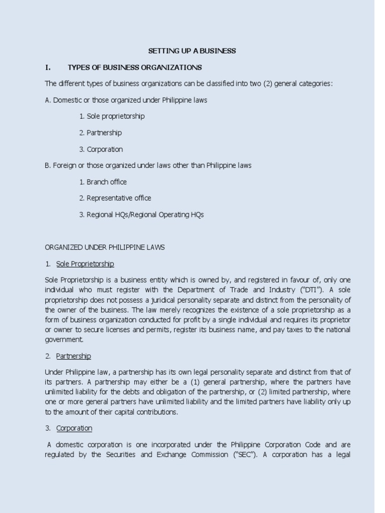 Setting Up A Business PDF Sole Proprietorship Partnership