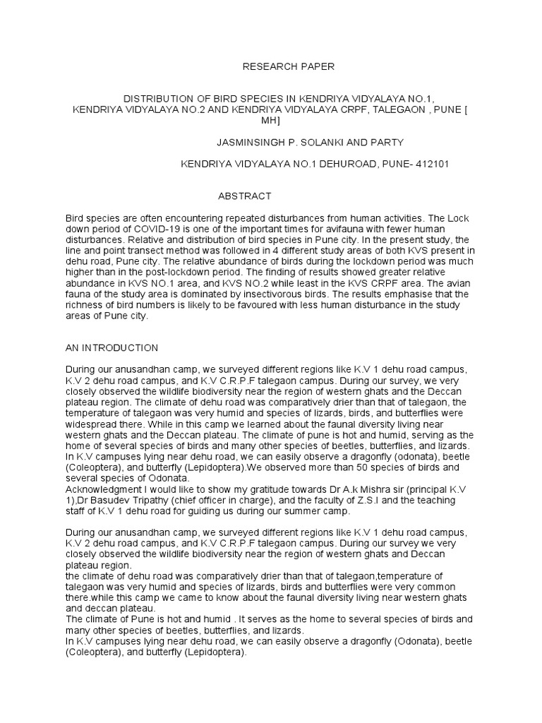 RESEARCH PAPER Google Docs PDF Birds Biodiversity