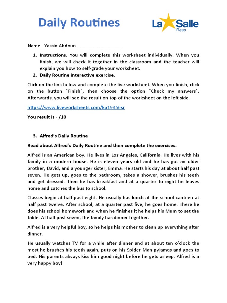 Daily routines PRACTICE | PDF | Linguistics