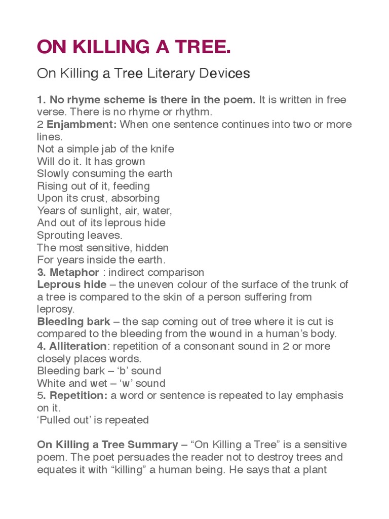On Killing A Tree | PDF | Trees | Poetry