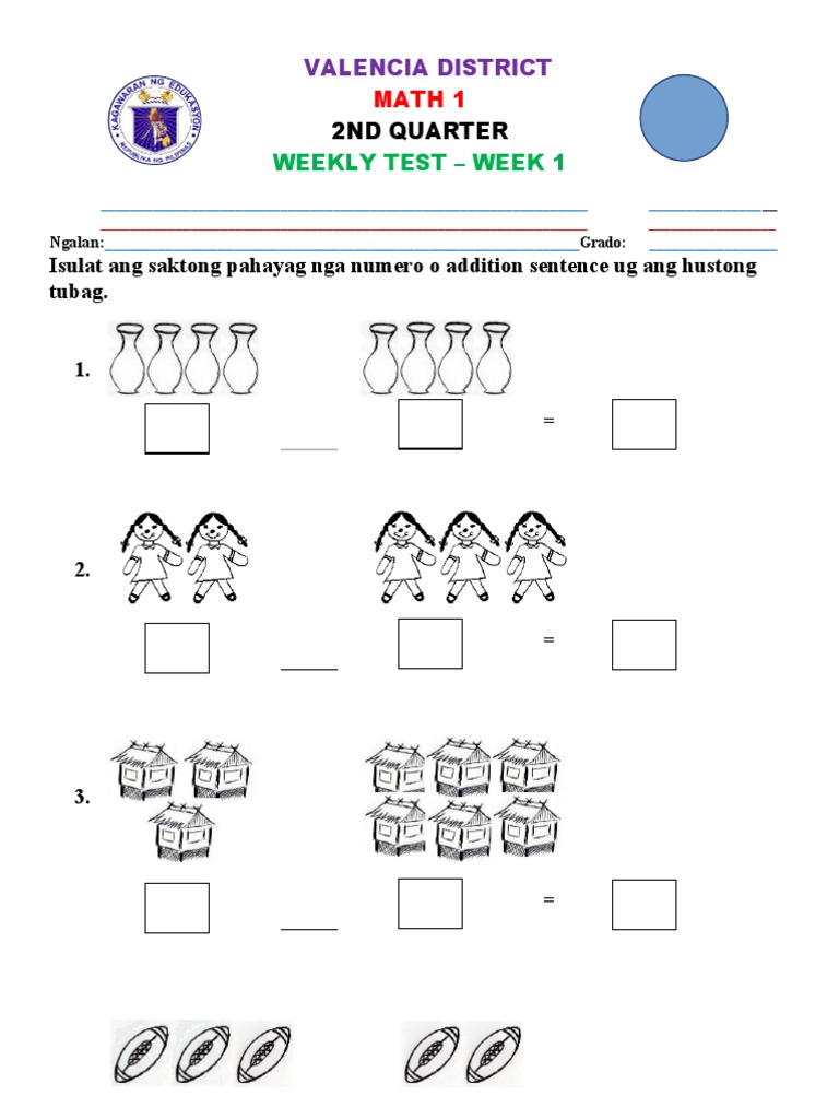 MATH WEEKLY TEST Sinugbuanong Binisaya Week 1 q2 PDF