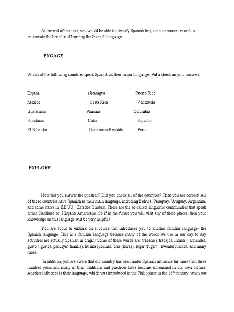 Spanish Module 1: Language Benefits | PDF | Spanish Language | Spanish ...