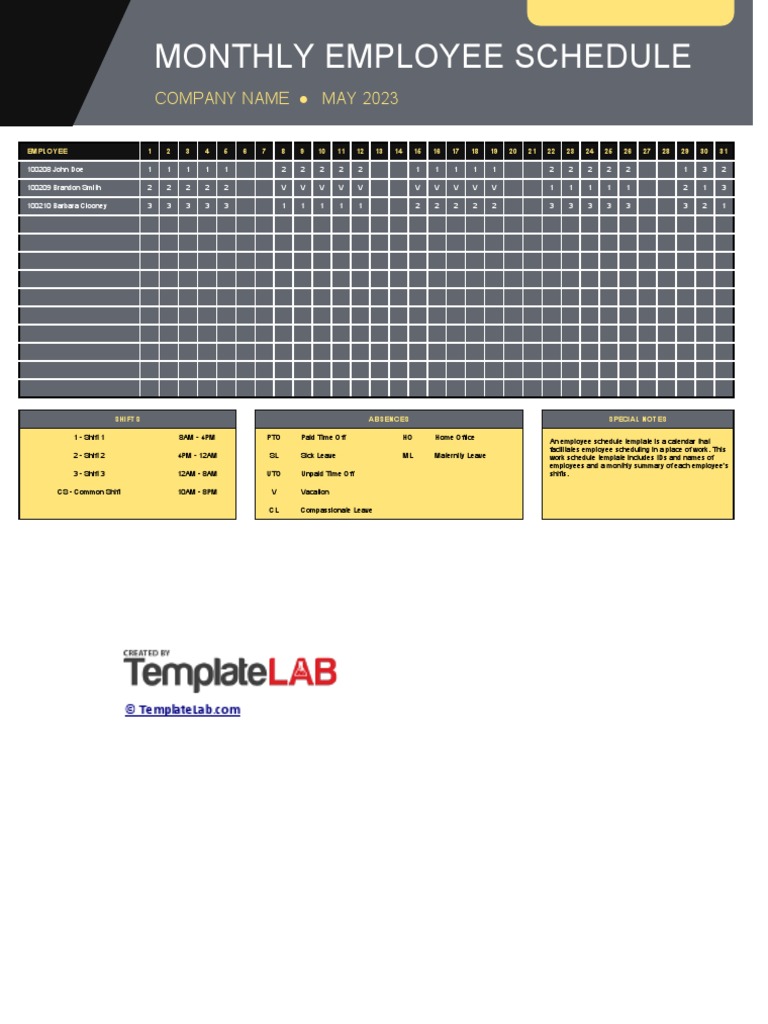 Monthly Employee Schedule Template | PDF | Social Programs | Labour Law