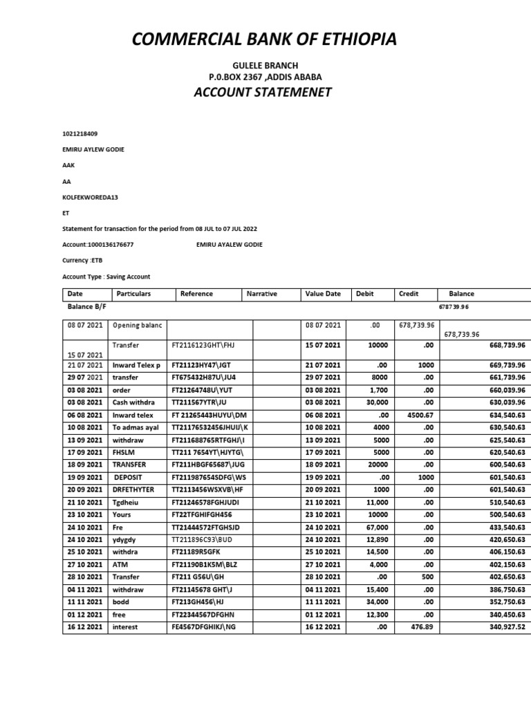 Commercial Bank of Ethiopia PDF Banks Services (Economics)