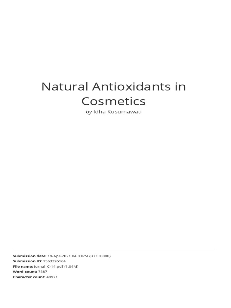 Natural Antioxidants in Cosmetics PDF Antioxidant Biology