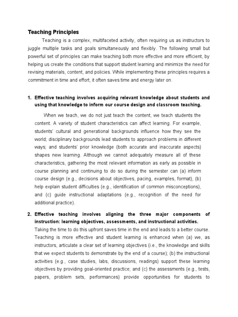 Effective Teaching Goals and Principles | PDF | Teaching Method | Learning