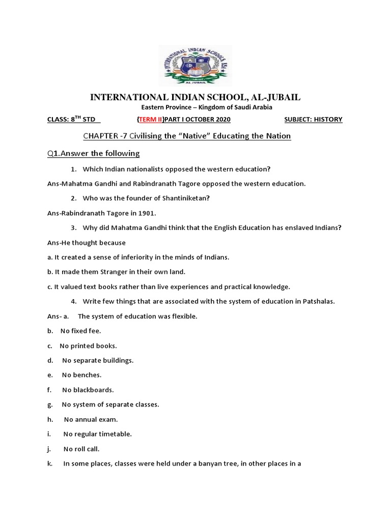 10242020115021AM-Class 8 SST Notes Term 2 Part 1 (7) | PDF | Learning