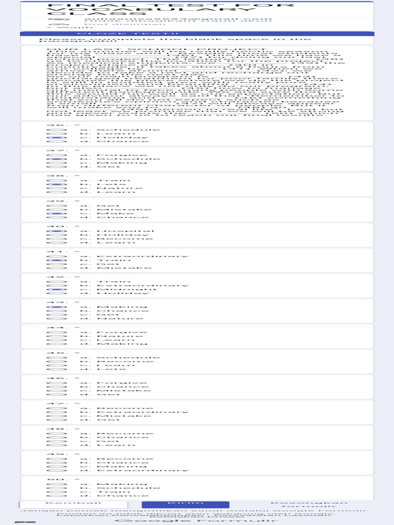 Final test for vocabulary class pdf