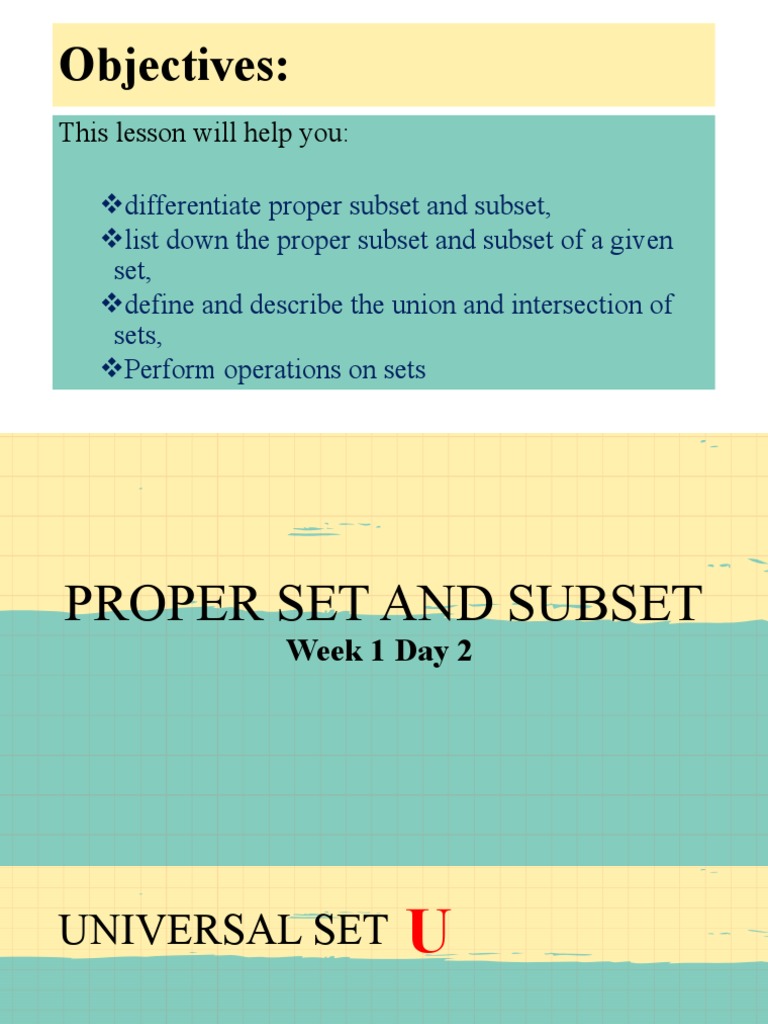 Day 2 Proper Subsets and Subsets Set Operations | PDF | Set ...
