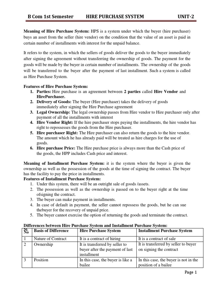 Hire Purchase System Overview for B.Com | PDF | Depreciation | Interest