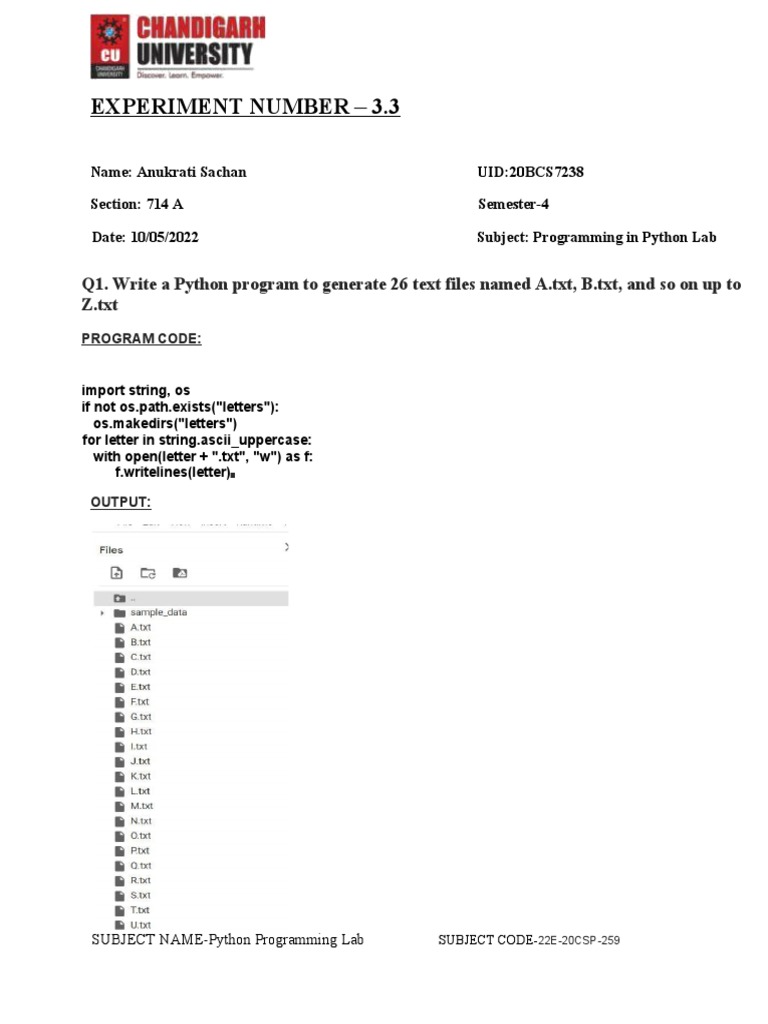 20BCS7238 - Python 3.3 | PDF