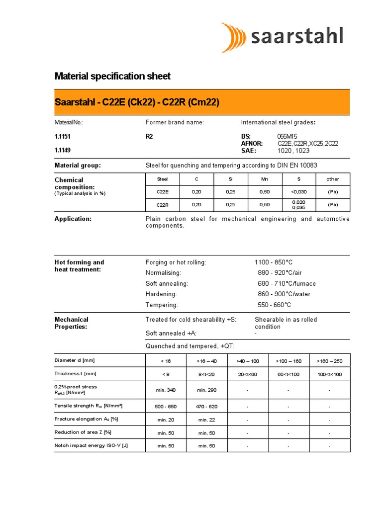 C22E and C22R Steel Specifications | PDF | Steel | Materials