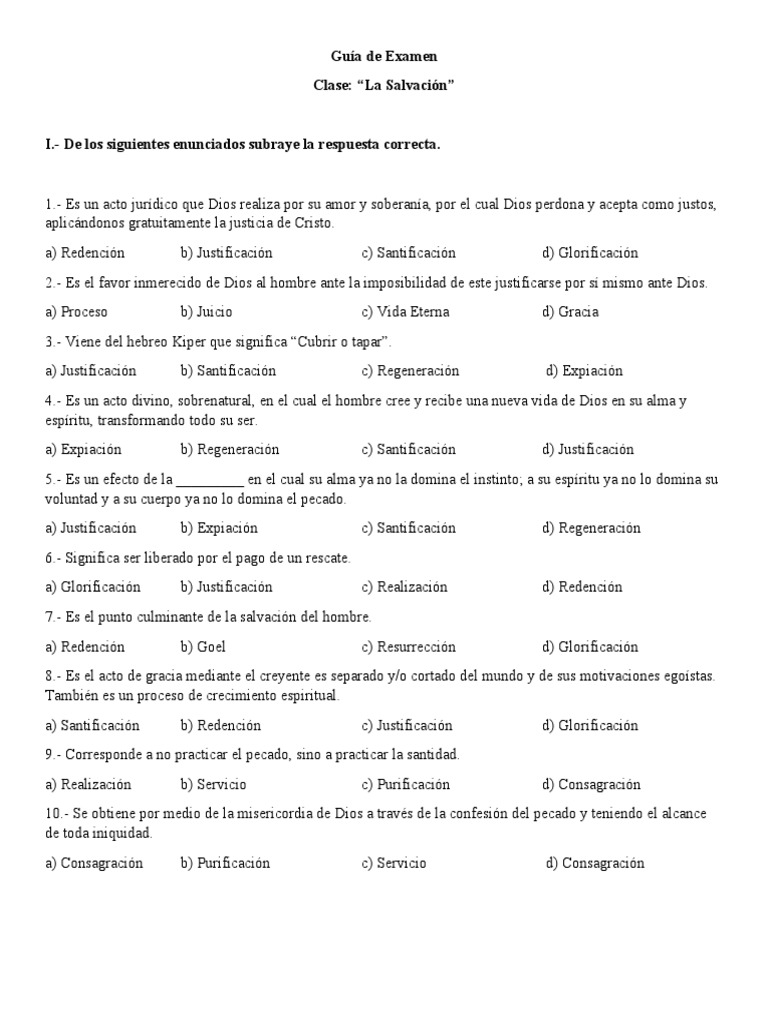Guía de Examen sobre la Salvación | PDF | Justificación (teología ...