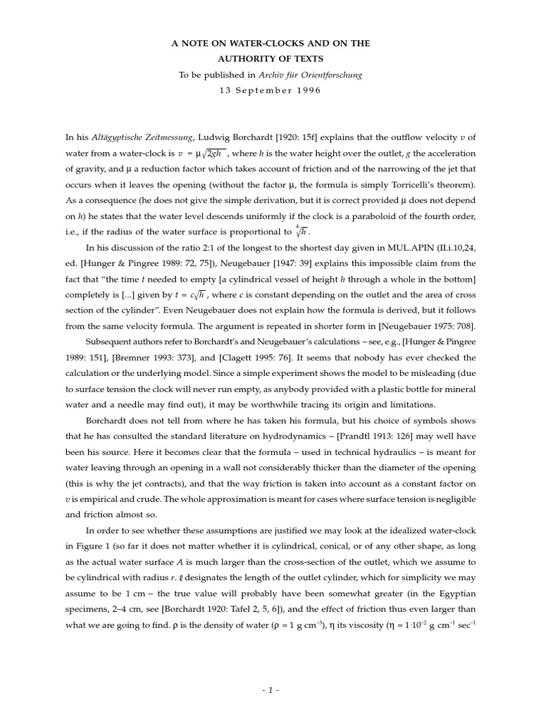 Principles of Ancient Water Clocks | PDF | Friction | Physical Quantities