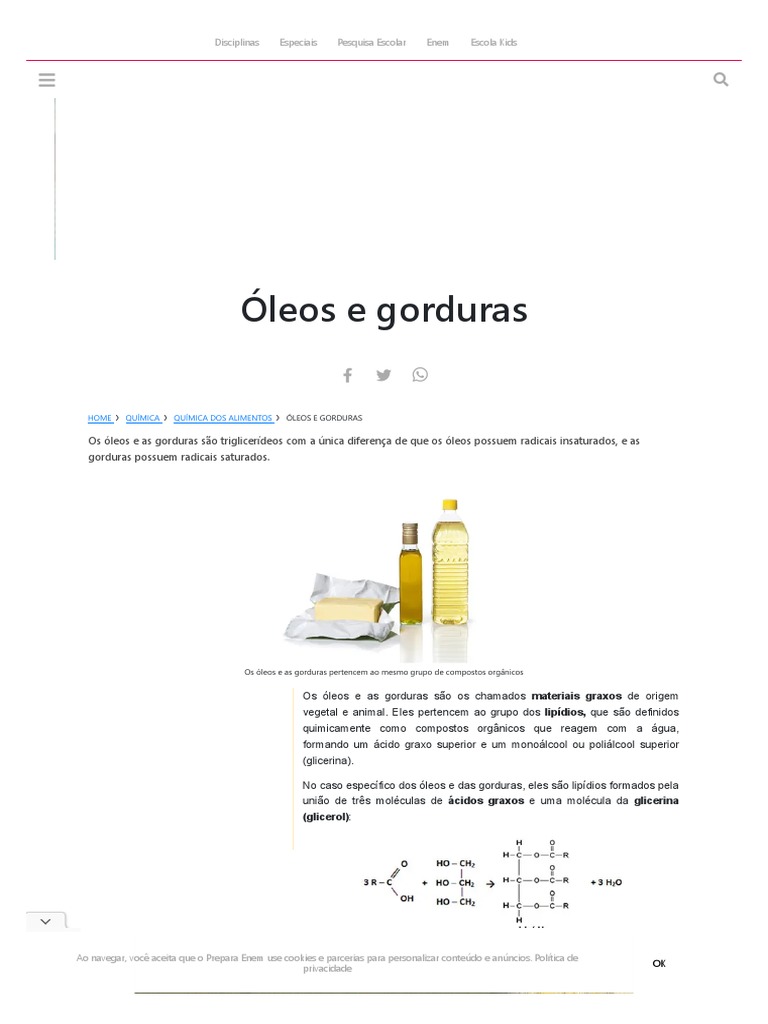 Óleos e Gorduras. Constituição Química Dos Óleos e Gorduras | PDF ...