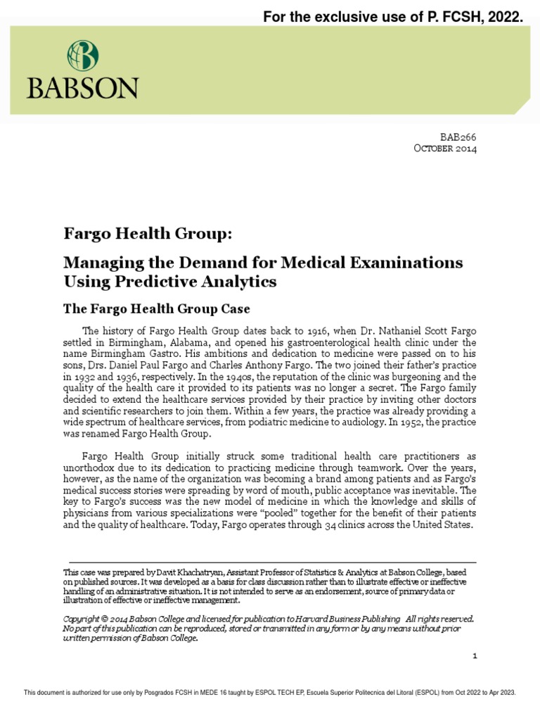 Case Fargo Health Group PDF Health Care Medicine