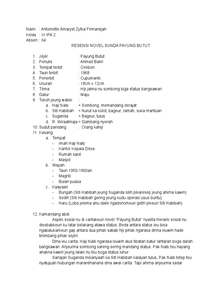 Resensi Novel Sunda - Payung Butut - XI IPA 2 - 04 | PDF