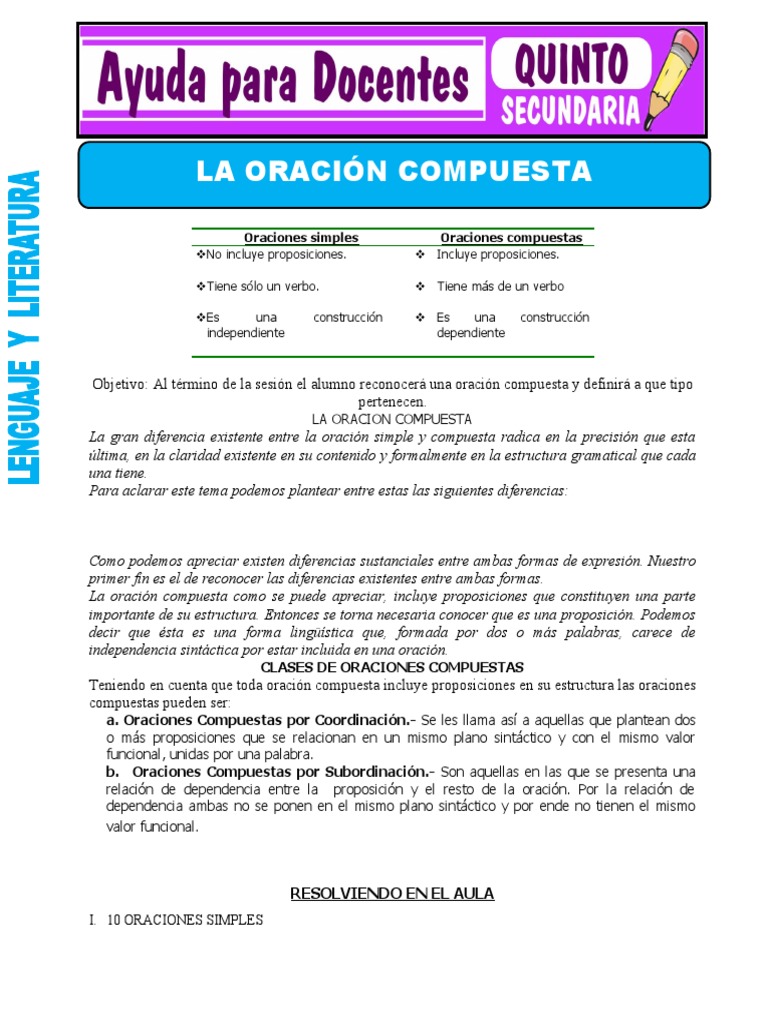 Estructura y Tipos de Oraciones Compuestas | PDF | Oración (Lingüística ...