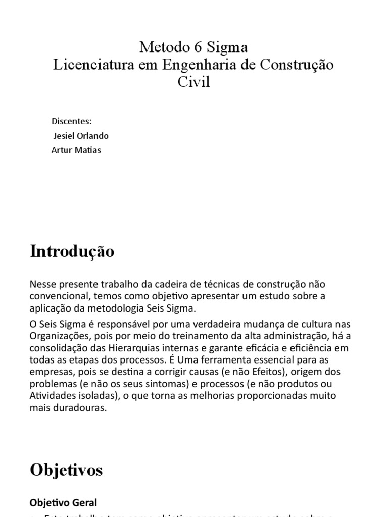 Aplicação da Metodologia Seis Sigma | PDF | Seis Sigma | Qualidade ...