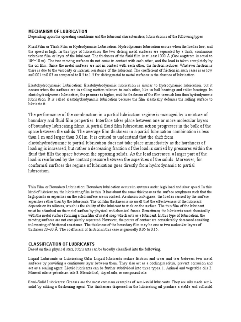Classification of Lubricants PDF Lubricant Friction