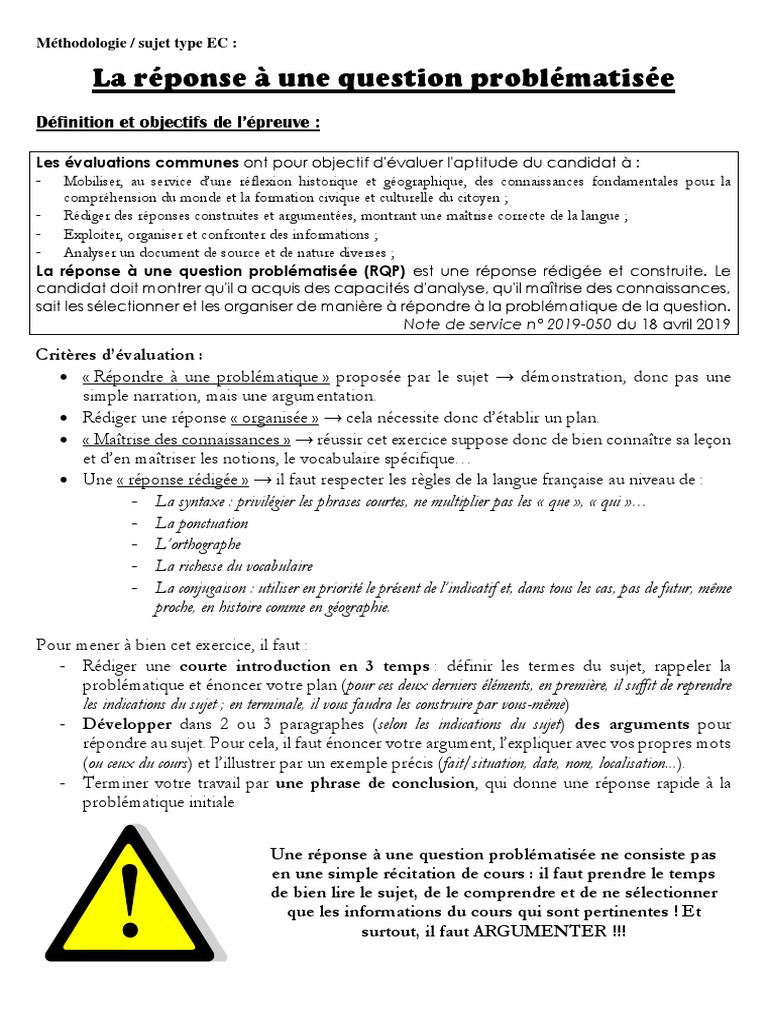 Méthode, La Réponse À Une Question Problématisée | PDF | Sujet ...