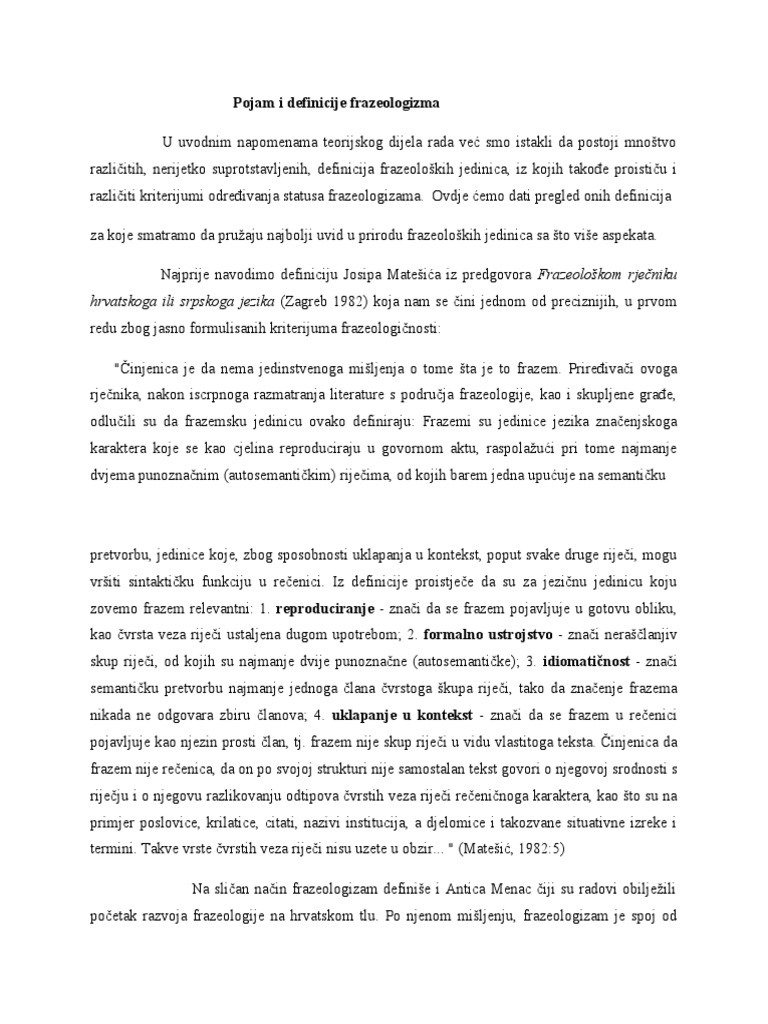 Pojam i definicije frazeologizma pdf