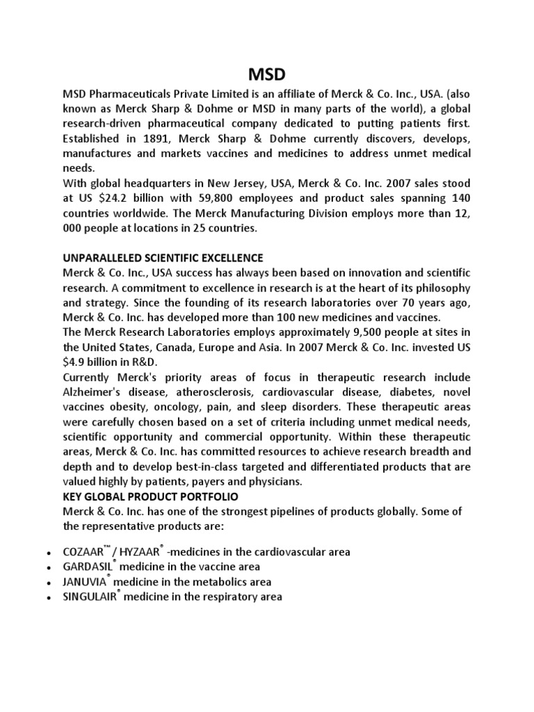 MSD Info | PDF | Merck & Co. | Vaccines