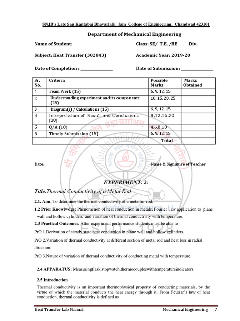Thermal Conductivity of Metal Rod Experiment | PDF | Thermal ...