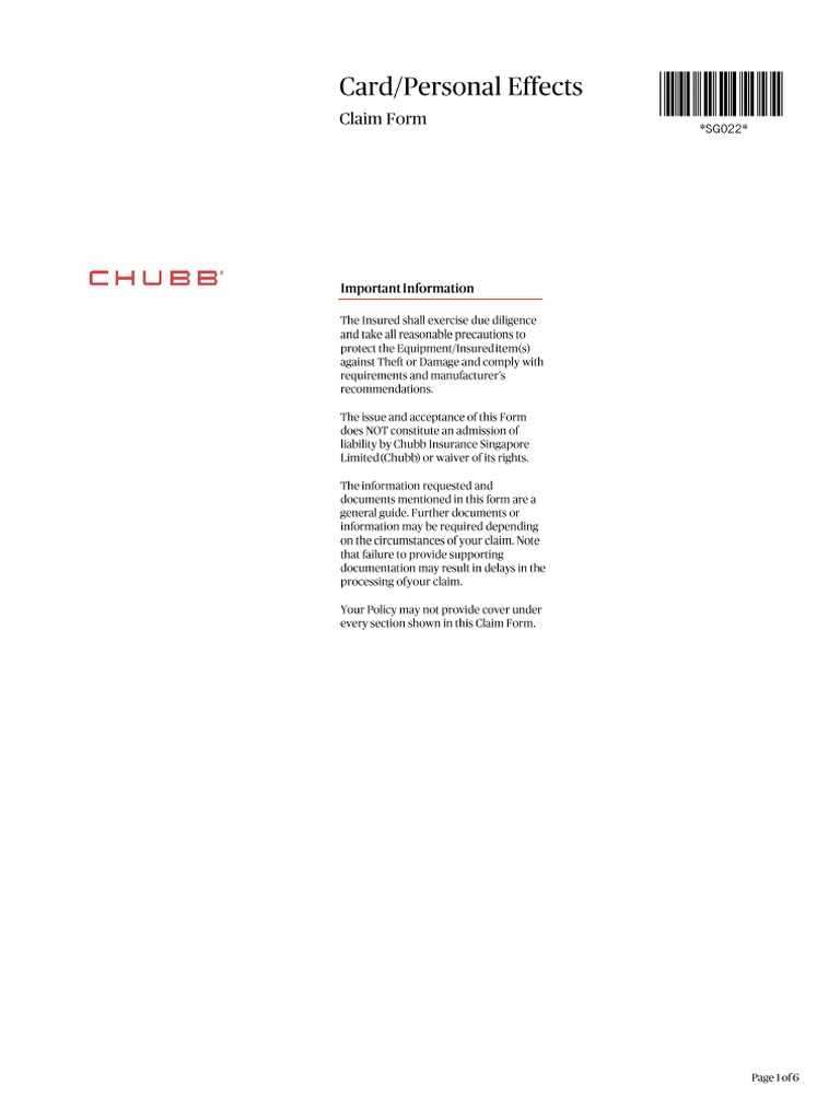 Card Personal Effects Form PDF