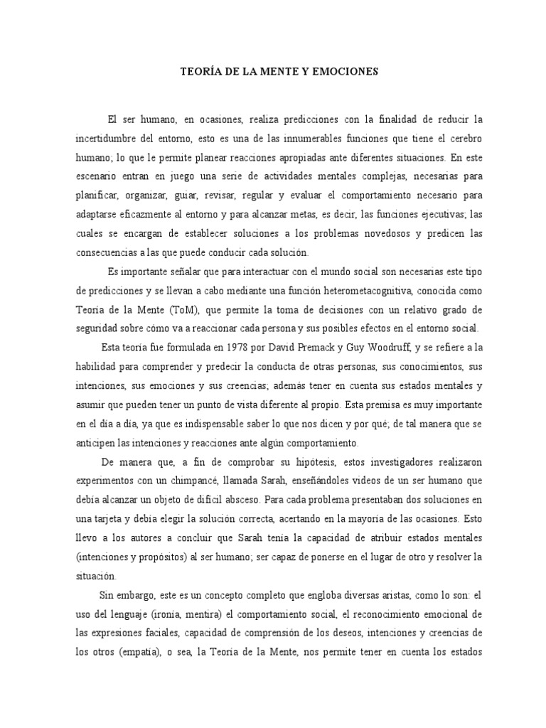 Final Teoría de La Mente y Emociones | PDF | Las emociones | Pensamiento