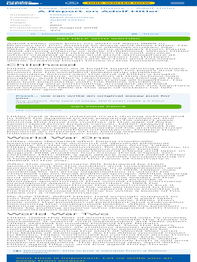 Adolf Hitler Essay Cram PDF Adolf Hitler World War II