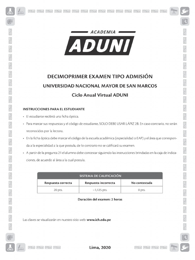 11 Examen Tipo Adm Unmsm Anual Virtual Aduni PDF
