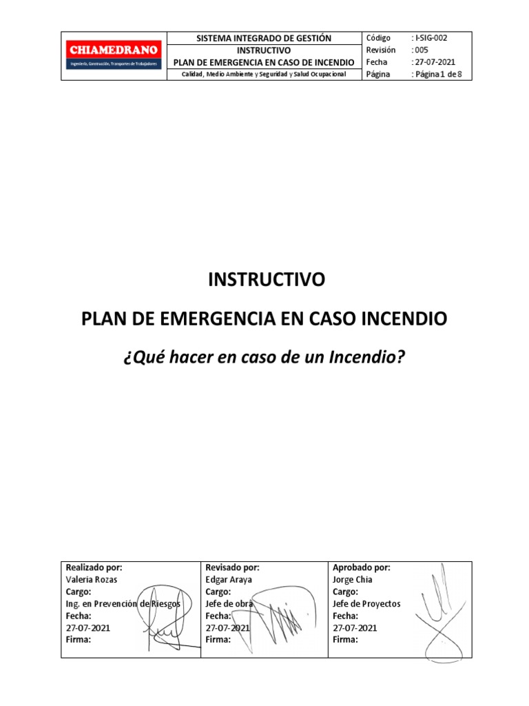 I-Sig-002 Plan de Emergencia en Caso de Incendio | PDF | Incendios ...