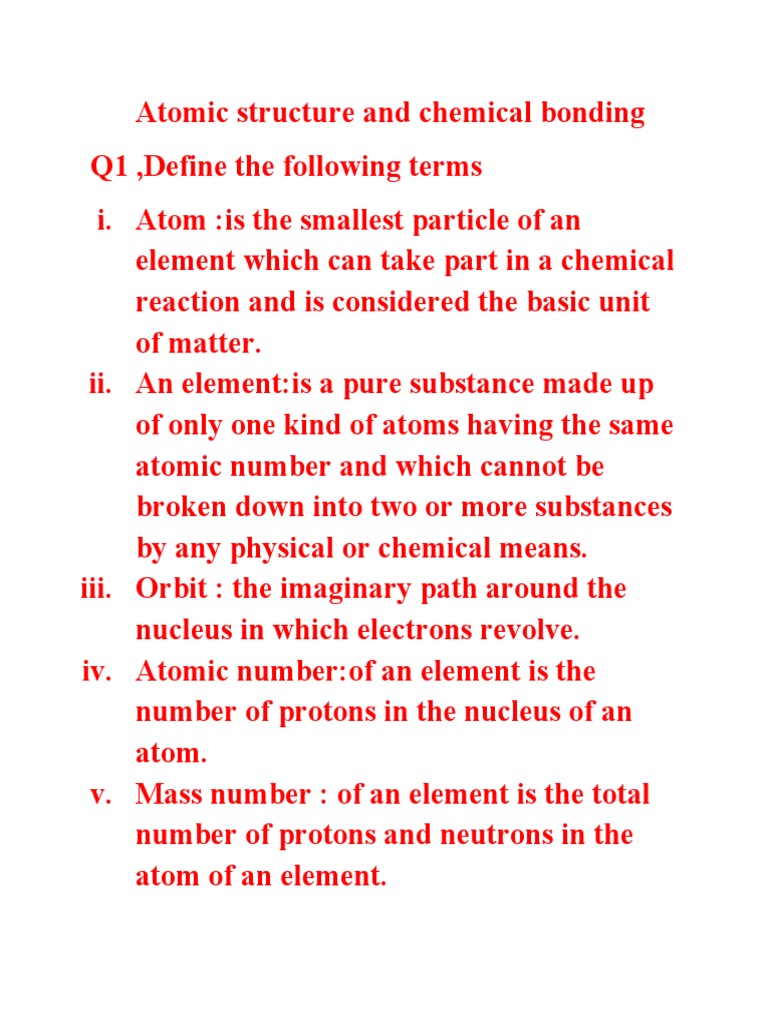 Atomic Structure And Chemical Bonding Periodic Table Pdf Atoms
