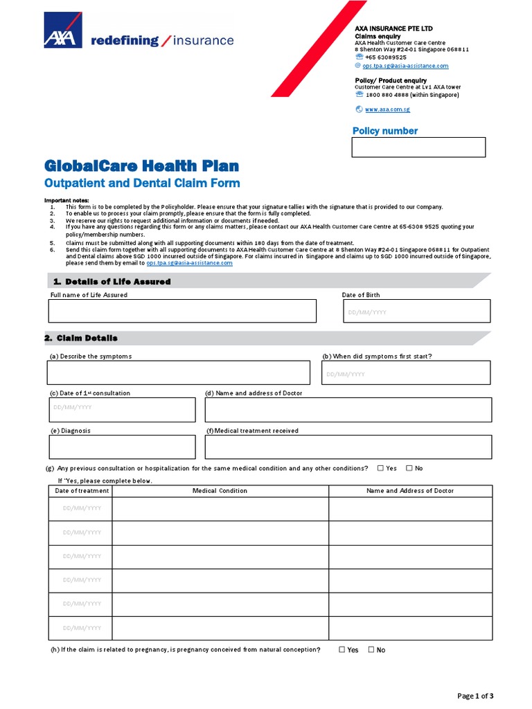Outpatient Globalcare Outpatient Claim Form Download Free PDF