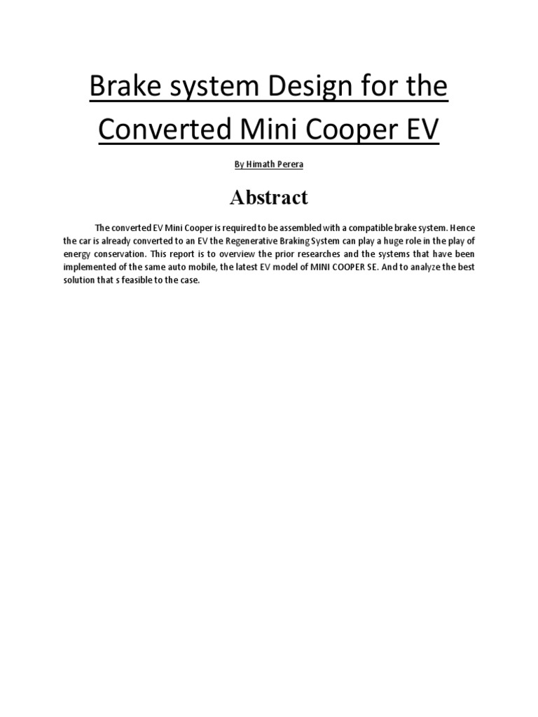 Brake System Design For The Converted Mini Cooper EV PDF Mini