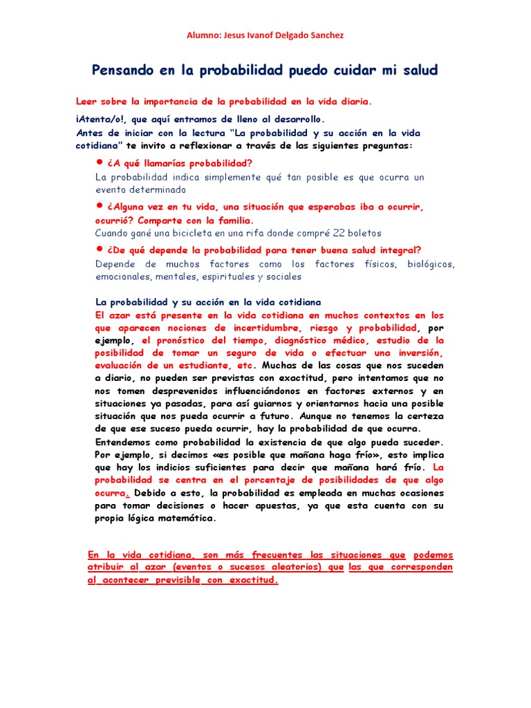 Pensando en La Probabilidad Puedo Cuidar Mi Salud | PDF | Probabilidad ...