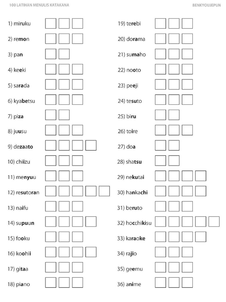 100 Latihan Menulis Katakana Pdf