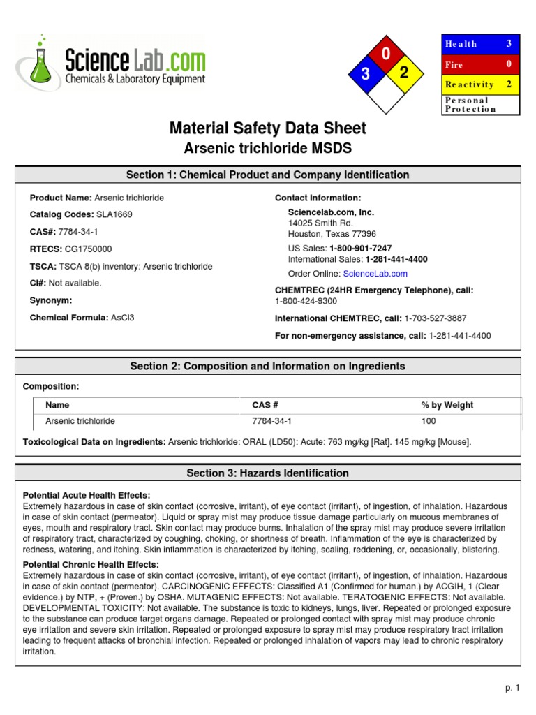 Arsenic Trichloride | Download Free PDF | Toxicity | Dangerous Goods
