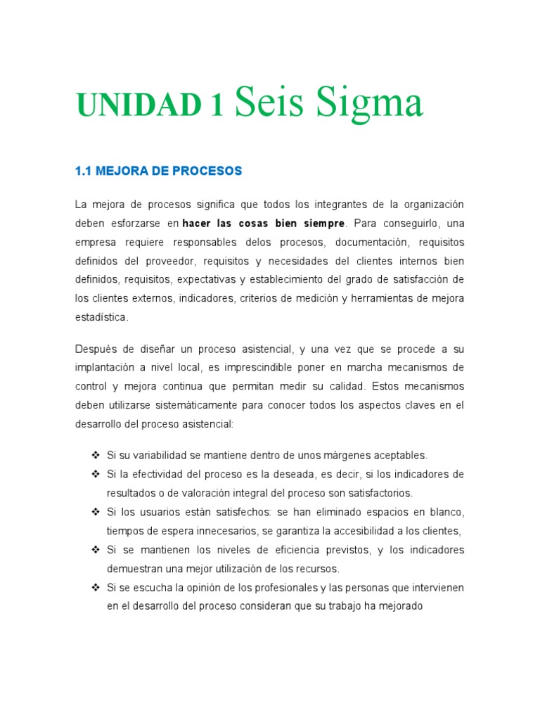 Mejora de Procesos con Seis Sigma y Lean | PDF | Six Sigma | Calidad ...