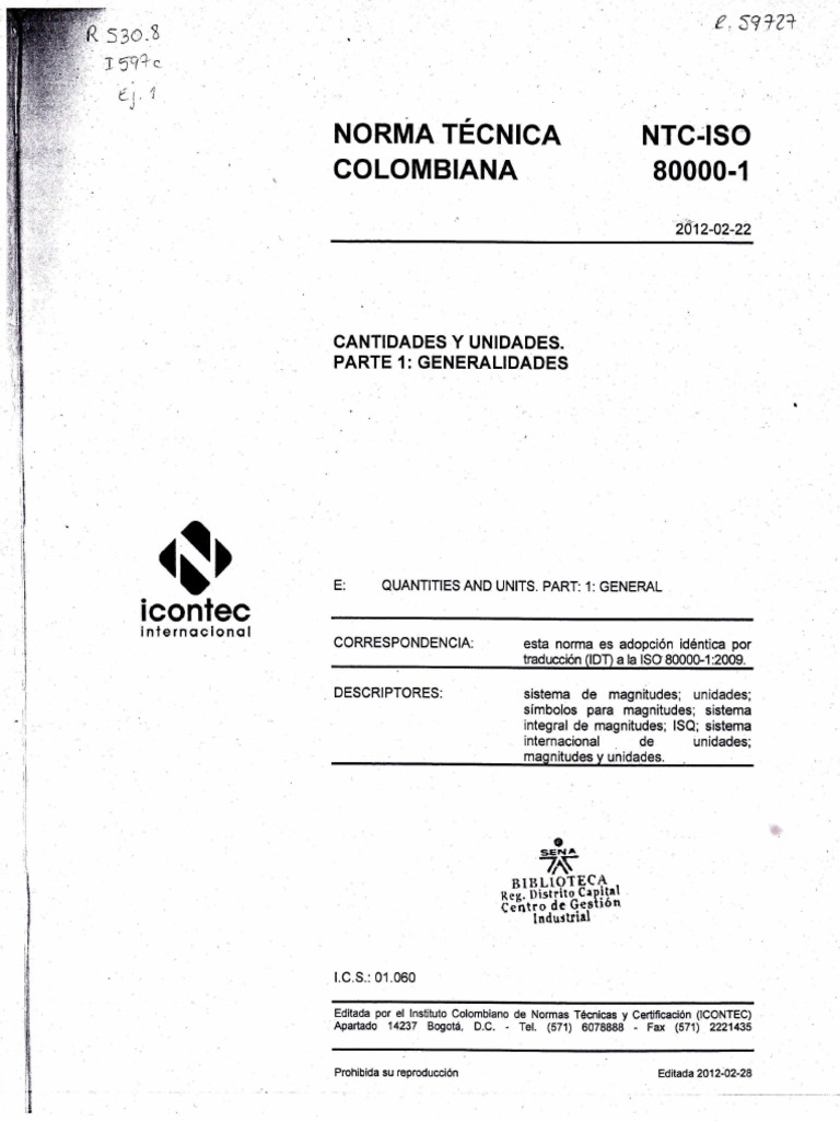 Icontec NTC Iso 80000-1 (2012) | Descargar gratis PDF | Science | Física