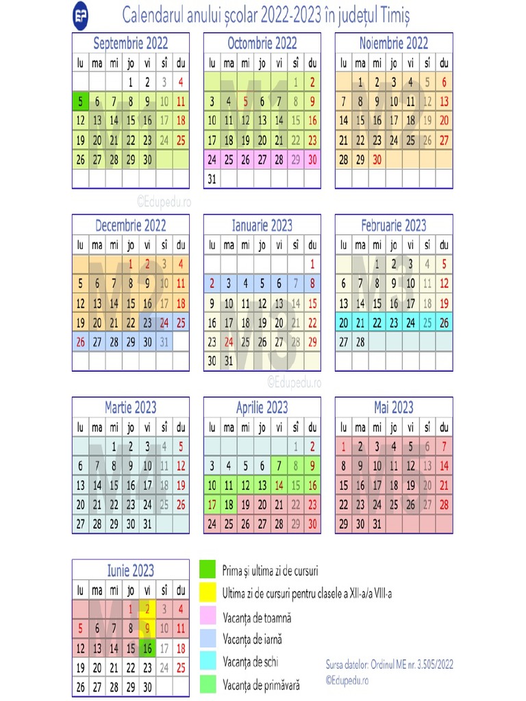 Calendar An Scolar 2022 2023 Timis PDF