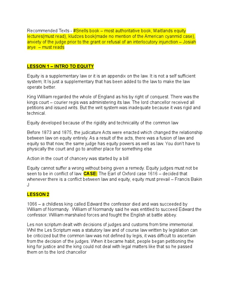 Equity Notes Pdf Equity Law Common Law