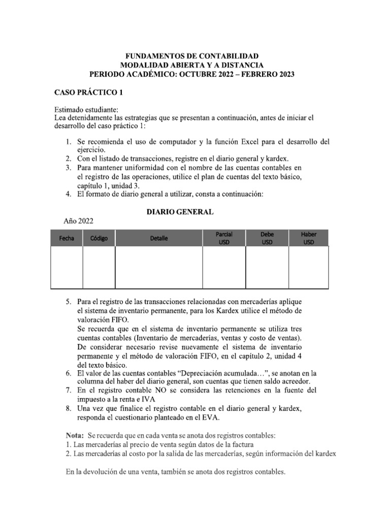 Caso 1 Primer Bimestre Fundamentos De Contabilidad Pdf