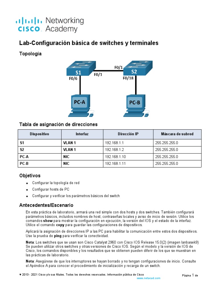 Configuración básica de switches Cisco | PDF | Dirección IP ...